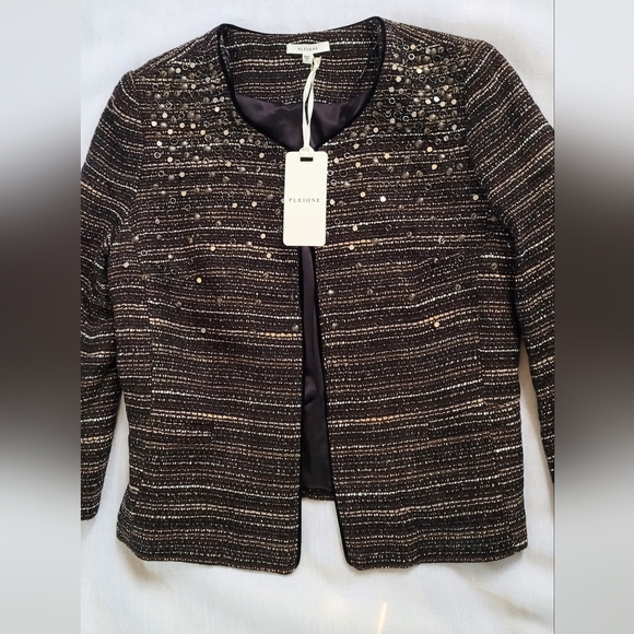 NWT! Metallic Tweed Sequin Crop Women's Open Front Spring Blazer/Jacket Small - Picture 6 of 17